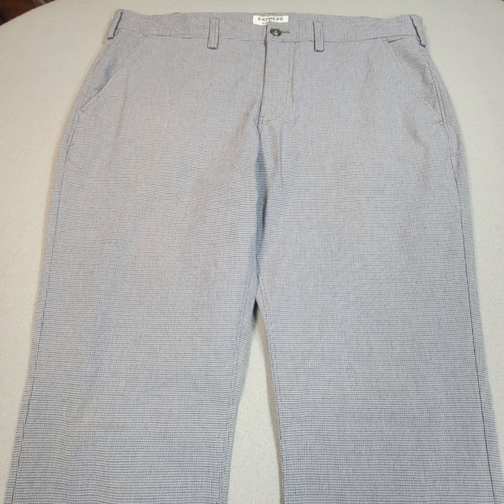 Express Slim‎ Fit Finn Dress Pants Men's 36x34 Blue Micro Check Business Casual